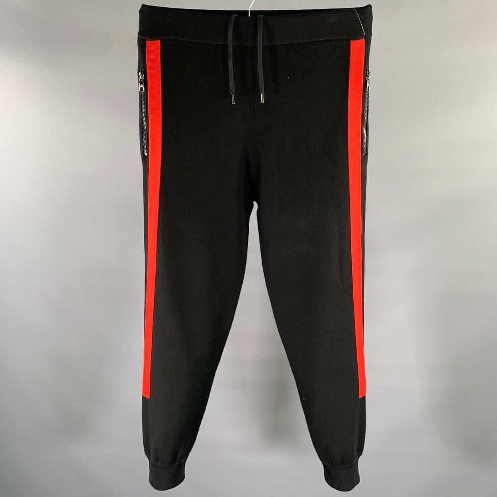 NEIL BARRETT Size L Black Red Color Block Wool Joggers Casual Pants